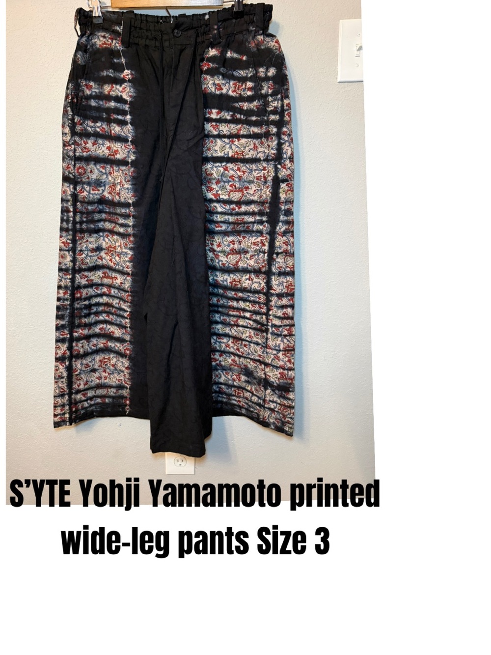 Yohji Yamamoto Black Wide-Leg Printed Panel Pants Size 3